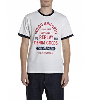 Replay para hombre. M3342.000.2660 Camiseta logotipo blanco (M), Casual, Algodón, Manga corta