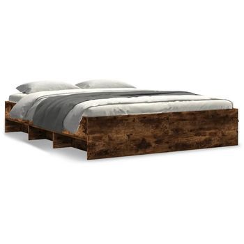 Cama De Matrimonio | Cama De Adulto | Estructura De Cama Madera De Ingeniería Roble Ahumado 160x200cm