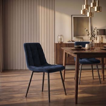 Set de 2 sillas con patas de metal y asiento en terciopelo azul