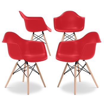 Silla De Comedor - Diseño Escandinavo - Patas De Madera - Pack De 4 - Nordika Rojo