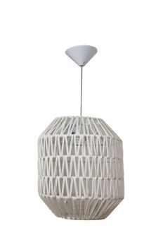 Lámpara techo cuerda natural blanco estructura metal.