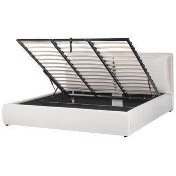 Cama Con Almacenaje De Terciopelo Blanco Crema 180 X 200 Cm Otomana Bajonna