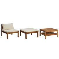 muebles de jardin 3 piezas  mobiliario de jardin cojines blanco crema madera de acacia