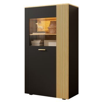 Armario De Almacenamiento - Mueble De Salón - Pb - Negro Y Natural (80x40x146cm)