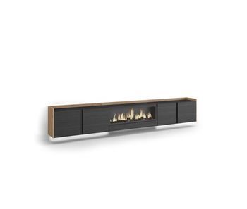 Mueble tv almayate-02 suspendido con chimenea y luces led