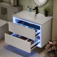mueble de bano suspendido 76x46x485 cm blanco lacado lavabo integrado luz led con sensor 2 cajones silenciosos