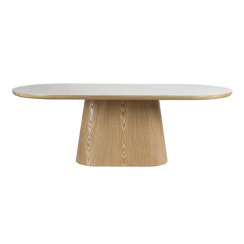 Mesa ovalada de roble con tapa de mármol l200