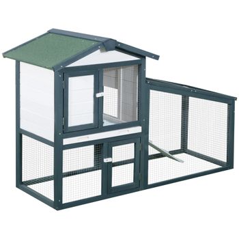 PawHut Conejera de Madera Exterior Jaula para Conejos de 2 Niveles con Bandeja Extraíble y Múltiples Entradas Techo de Asfalto Cobayas Gallinas 140x65x100 cm Verde   Aosom España