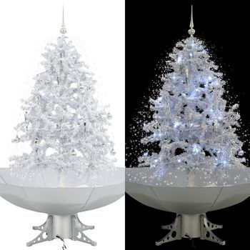 Árbol De Navidad | Decoraciones De Navidad Con Nieve Con Base En Paraguas Blanco 140 Cm Cfw340482