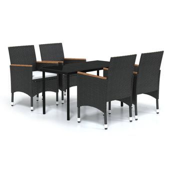 Juego De Comedor De Jardín 5 Uds | Conjunto Mueble Jardin Mesa Y Sillas Con Cojines Negro