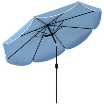 Outsunny Sombrilla Grande Jardín 2,7 m con Inclinación Ajustable 3 Posiciones Manivela y Volante Azul Celeste   Aosom España