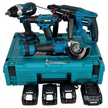 Pack Herramientas 4 En 1 Hd 98v Con 3 Baterías - Taladro, Amoladora, Impacto Y Demoledor