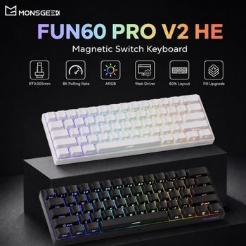 Teclado Mecánico Magnético Akko MonsGeek FUN60 PRO V2 HE, Interruptor Magnético de Respuesta Rápida de 0.005 mm, 8K, 60%, Personalizable para Juegos