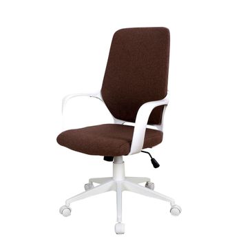 Silla oficina blanca polipropileno, tela marrón 101-111x62.5x61