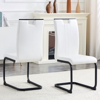 Juego De 2 Sillas De Comedor Blancas De Pu, Respaldo Ergonómico Y Diseño Minimalista
