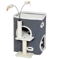 pawhut rascador para gatos plataforma superior casa de 2 niveles poste de sisal gris