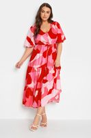 yours vestido rosa y rojo estampado mujer curvy y tallas grandes yours