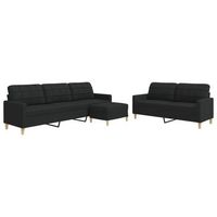 juego de sofas con reposapies 3 piezas tela negro vidaxl