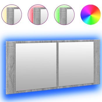 Armario De Baño Con Espejo Y Luz Led Gris Sonoma 100x12x45 Cm Vidaxl