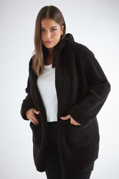 Yours Luxury Cazadora Con Capucha De Peluche Negro, Mujer Curvy Y Tallas Grandes, Yours