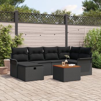 Conjunto De Sofá De Jardín De 7 Piezas Con Cojines De Ratán Sintético Negro V6600 Unico / Negro