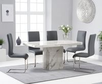 belle 160cm white marble dining table with malaga dining chairs