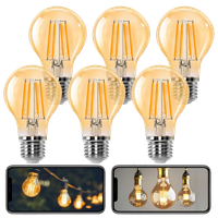 aigostar - bombilla led e27 edison 10w equivalente a 77w blanco calido 2200k 1100 lumenes bombilla led vintage decorativa a60 de filamento no regulable cristal ambar pack 6