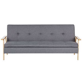 Sofá Cama 3 Plazas De Tela Poliéster Gris Estructura Madera Maciza Reposabrazos Click Clack Moderno Tjorn