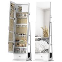 homcom espejo joyero con luces led armario joyero con espejo entero giratorio de 360 cajon cerradura blanco