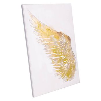 Cuadro con relieve pintado a mano blanco y dorado 40x60x1.8h cm