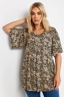 yours top con vuelo negro y beige de flores mujer curvy y tallas grandes yours