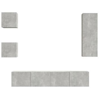 Set De Muebles De Tv | Mueble De Salón | Gabinete De Tv 5 Pzas Madera Contrachapada Gris Hormigón