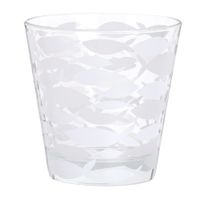 vaso de vidrio con estampado de peces blancos