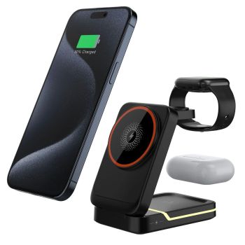 Cargador inalámbrico Z-33 15W 3 en 1 Estación de carga rápida para teléfonos inteligentes para iPhone 16 16 Pro 15 14 13
