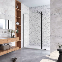aica walkin mampara panel de ducha 2 hojas panel fijolateral giratorio vidrio 8mm antical con barra negra mate 90cm 1239-125930x200cm