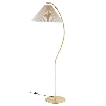 Lámpara de pie de acero dorado y tela plisada Alt. 159 cm