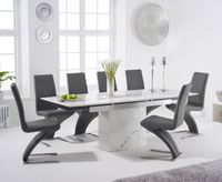 metropolis 160cm extending white marble dining table with hampstead faux leather chairs - grey 4 chairs