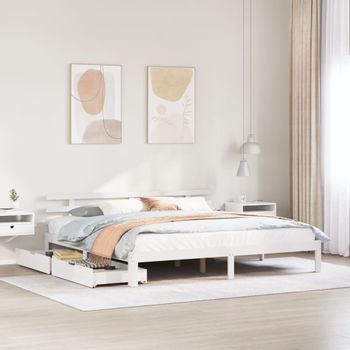 Cama De Matrimonio | Cama De Adulto | Estructura De Cama Con Cajones Madera Maciza De Pino 200x200 Cm Cfw338784