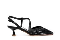 zapato de salon abierto por detras modelo asimetrico de red con pedreria en la parte delantera black 36
