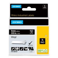 cinta de etiquetas dymo rhino vinilo 9 mm x 55 m blanco sobre negro