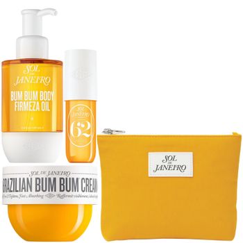 Sol de Janeiro Summer Body Icons Bundle – Bum Bum Cream 75ml, Firmeza Oil 100ml & Cheirosa 62 90ml with Canvas Bag