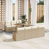 set de comedor de jardin de 8 piezas con cojines beige ratan acacia v9122 unico  beige