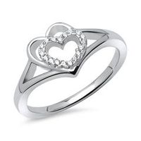 anillo plata rodiado corazon doble circonita