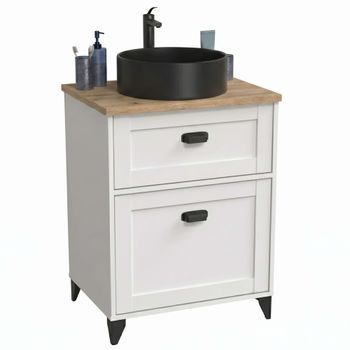 Mueble De Baño 61 Cm Toscana Blanco Mate Y Roble Cambrian (con Lavabo Cerámico)