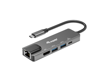 ADAPTADOR USB-C 5EN1 EQUIP HDMI 4K USB-C DATOS USB-A 5GB/S X2 USB-C CARGA MAX 100W RJ45 GIGABIT