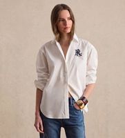 lauren ralph lauren para mujer 200932538001 camisa de algodon elastico relaxed fit blanco xl casual manga larga