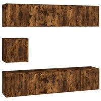 set de muebles de tv  mueble de salon  gabinete de tv 7 pzas madera contrachapada roble ahumado
