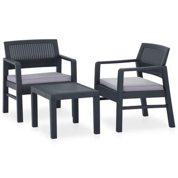 Conjunto De Muebles De Jardín 3 Uds | Mesa Y Sillas Con Cojines Plástico Gris