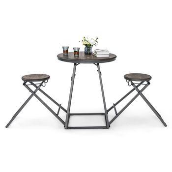 Costway Conjunto de Comedor Plegable Mesa Redonda y Taburetes de Bar para Espacios Pequeños Gris