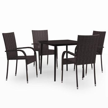 Juego De Comedor De Jardín 5 Uds | Conjunto Mueble Jardin Mesa Y Sillas Con Cojines Marrón Y Negro